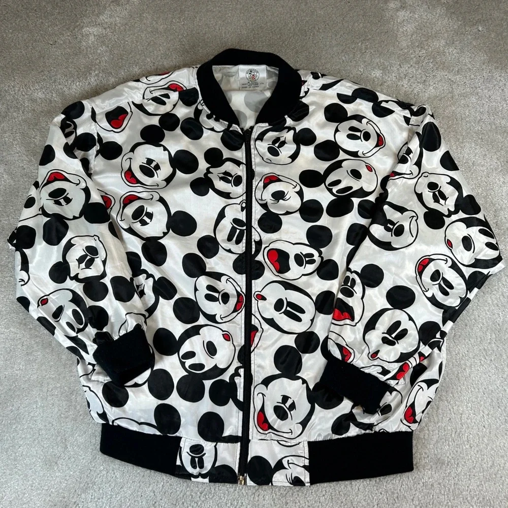 Vintage 90s Mickey & Co Bomber Jacket Mens Medium White Mickey‎ Mouse AOP Faces